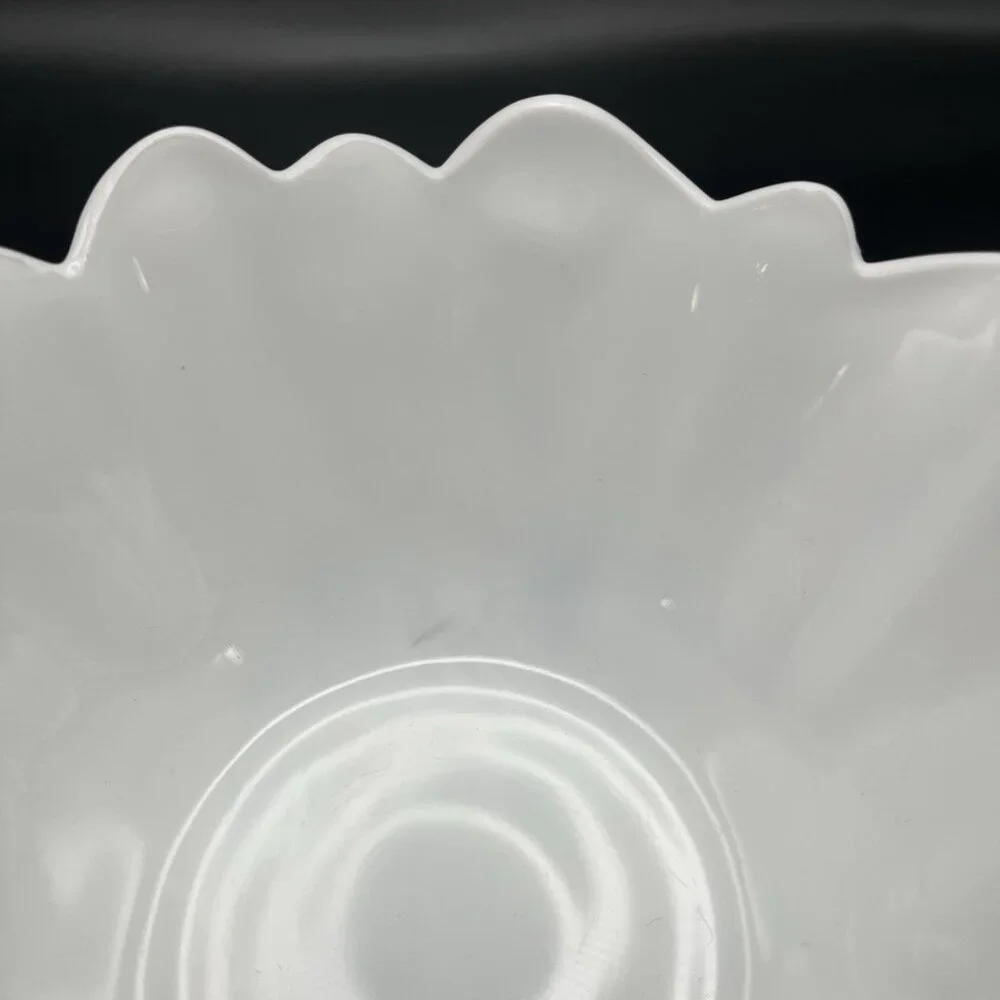 VTG Indiana Milk Glass Sunflower Bowl White Scalloped Floral Candy Dish MCM